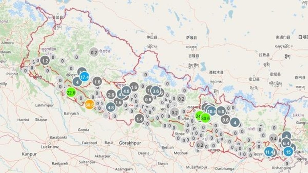 मौसम पूर्वानुमानः बागमती,  गण्डकी, लुम्बिनी र  कर्णालीका केही स्थानमा भारी वर्षा हुने
