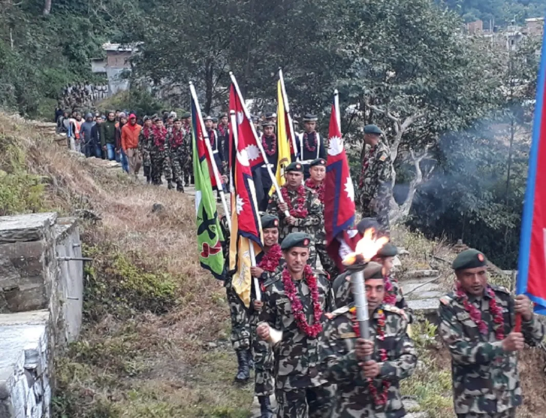 गोरखाबाट एकीकरण पदयात्रामा निस्कियो नेपाली सेनाको टोली