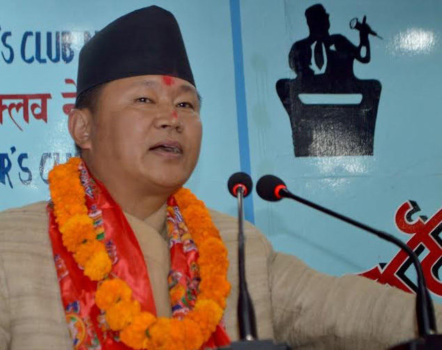 Minister for Information and Communication Technology Sher Dhan Rai speaks with journalists in Kathmandu, on Friday, November 6, 2015. Photo: Reporters' Club